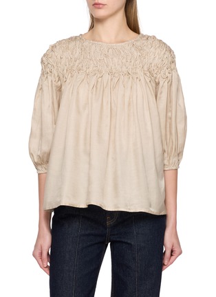 Main View - Click To Enlarge - MERLETTE - Hand Smocked Puff Sleeve Blouse