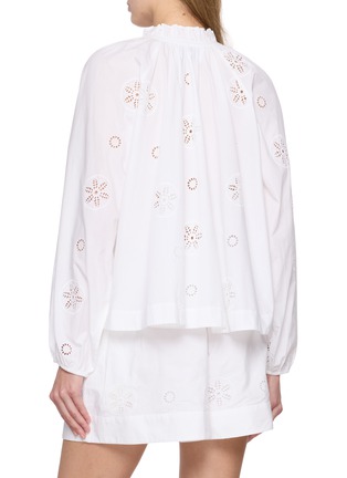 Back View - Click To Enlarge - MERLETTE - Long Sleeve Ruffled Collar Eyelet Cotton Silk Top
