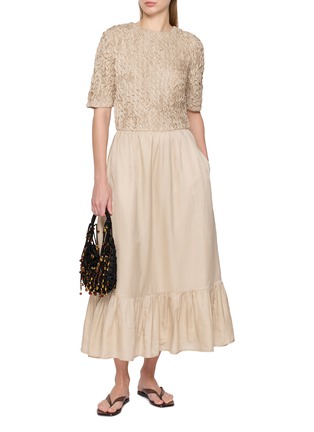 Figure View - Click To Enlarge - MERLETTE - Hand Smocked Bodice Cotton Silk Tiered Dress