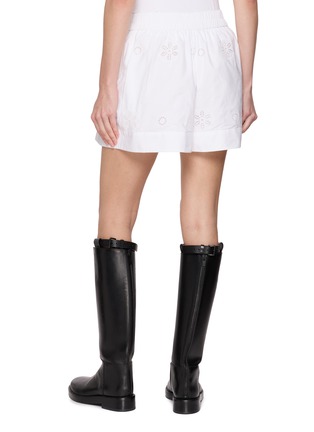 Back View - Click To Enlarge - MERLETTE - Elastic Waistband Eyelet Cotton Shorts