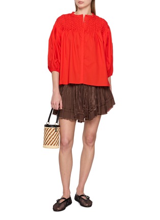 Figure View - Click To Enlarge - MERLETTE - Smocked Pleated Sleeve Cotton Shirt