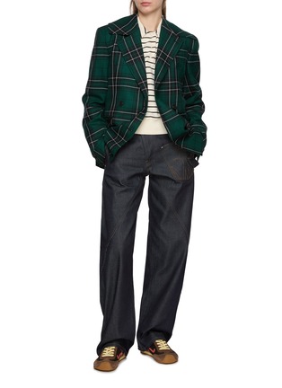 Figure View - Click To Enlarge - JW ANDERSON - Cinched Waist Plaid Double Breasted Blazer
