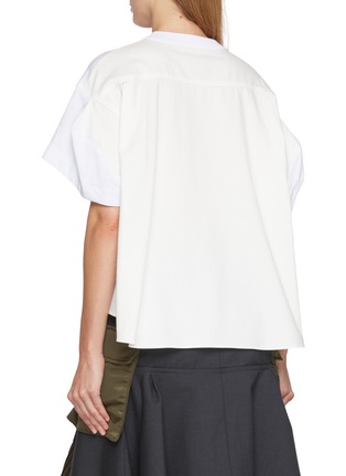 Back View - Click To Enlarge - SACAI - Flared Sleeve Hybrid Denim Jersey T-Shirt