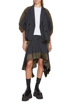 Figure View - Click To Enlarge - SACAI - Flared Sleeve Hybrid Denim Jersey T-Shirt