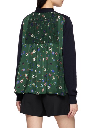 Back View - Click To Enlarge - SACAI - Bifabric Floral Panel Cotton Knit Cardigan