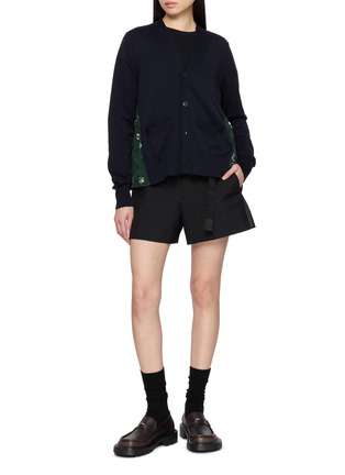Figure View - Click To Enlarge - SACAI - Bifabric Floral Panel Cotton Knit Cardigan