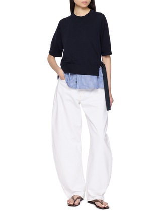 Figure View - Click To Enlarge - SACAI - Poplin Peplum Panel Cotton Knit Top