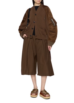 Figure View - Click To Enlarge - SACAI - Puff Sleeve Nylon Panel Knit Top