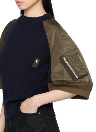  - SACAI - Bicolour Puff Sleeve Nylon Panel Knit Top