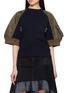 SACAI Bicolour Puff Sleeve Nylon Panel Knit Top