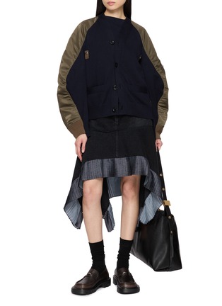 Figure View - Click To Enlarge - SACAI - Bicolour Puff Sleeve Nylon Panel Knit Top