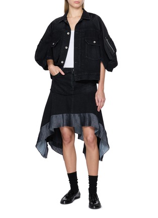 Figure View - Click To Enlarge - SACAI - Puff Sleeve Dark Wash Denim Jacket