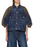 Main View - Click To Enlarge - SACAI - Hybrid Puff Sleeve Dark Wash Denim Jacket