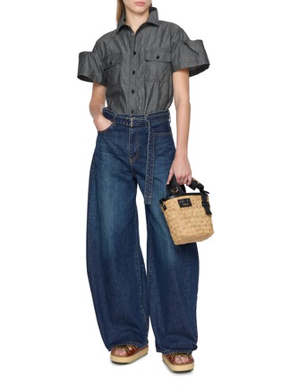 Figure View - Click To Enlarge - SACAI - Drama Sleeve Dark Wash Denim Shirt