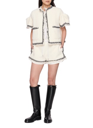 Figure View - Click To Enlarge - SACAI - Drama Sleeve Contrast Trim Tweed Jacket