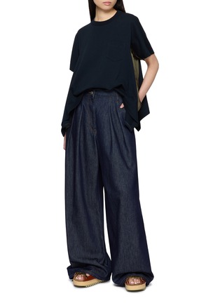 Figure View - Click To Enlarge - SACAI - Asymmetrical Satin Panel Cotton Jersey Flared T-Shirt