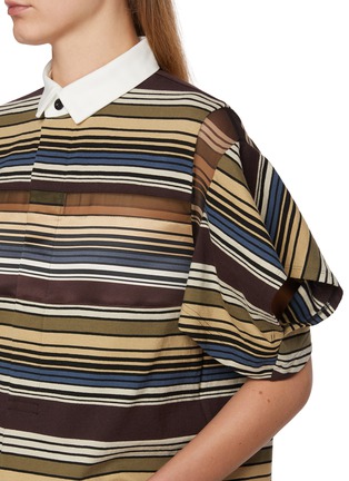  - SACAI - Striped Structural Sleeve Cotton Polo Shirt