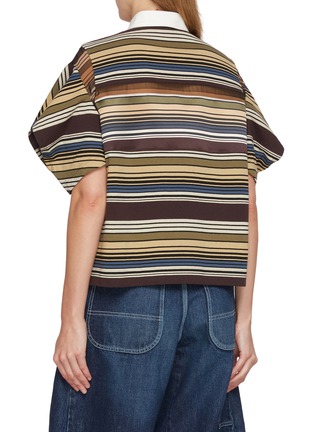 Back View - Click To Enlarge - SACAI - Striped Structural Sleeve Cotton Polo Shirt