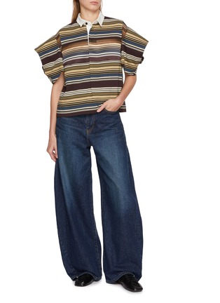 Figure View - Click To Enlarge - SACAI - Striped Structural Sleeve Cotton Polo Shirt