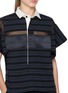  - SACAI - Striped Drape Sleeve Polo Collar Cotton T-Shirt