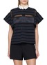 SACAI Striped Drape Sleeve Polo Collar Cotton T-Shirt