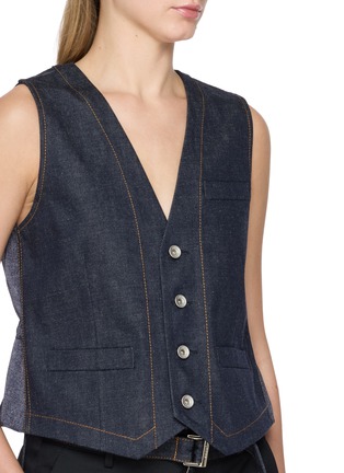  - SACAI - Dark Wash Denim Drawstring Waist Cotton Waistcoat