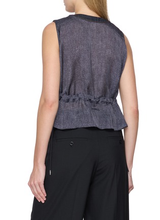 Back View - Click To Enlarge - SACAI - Dark Wash Denim Drawstring Waist Cotton Waistcoat