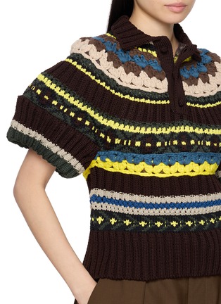  - SACAI - Fair Isle Puff Sleeve Knit Polo Shirt