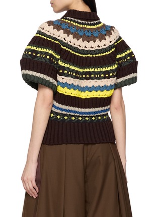 Back View - Click To Enlarge - SACAI - Fair Isle Puff Sleeve Knit Polo Shirt