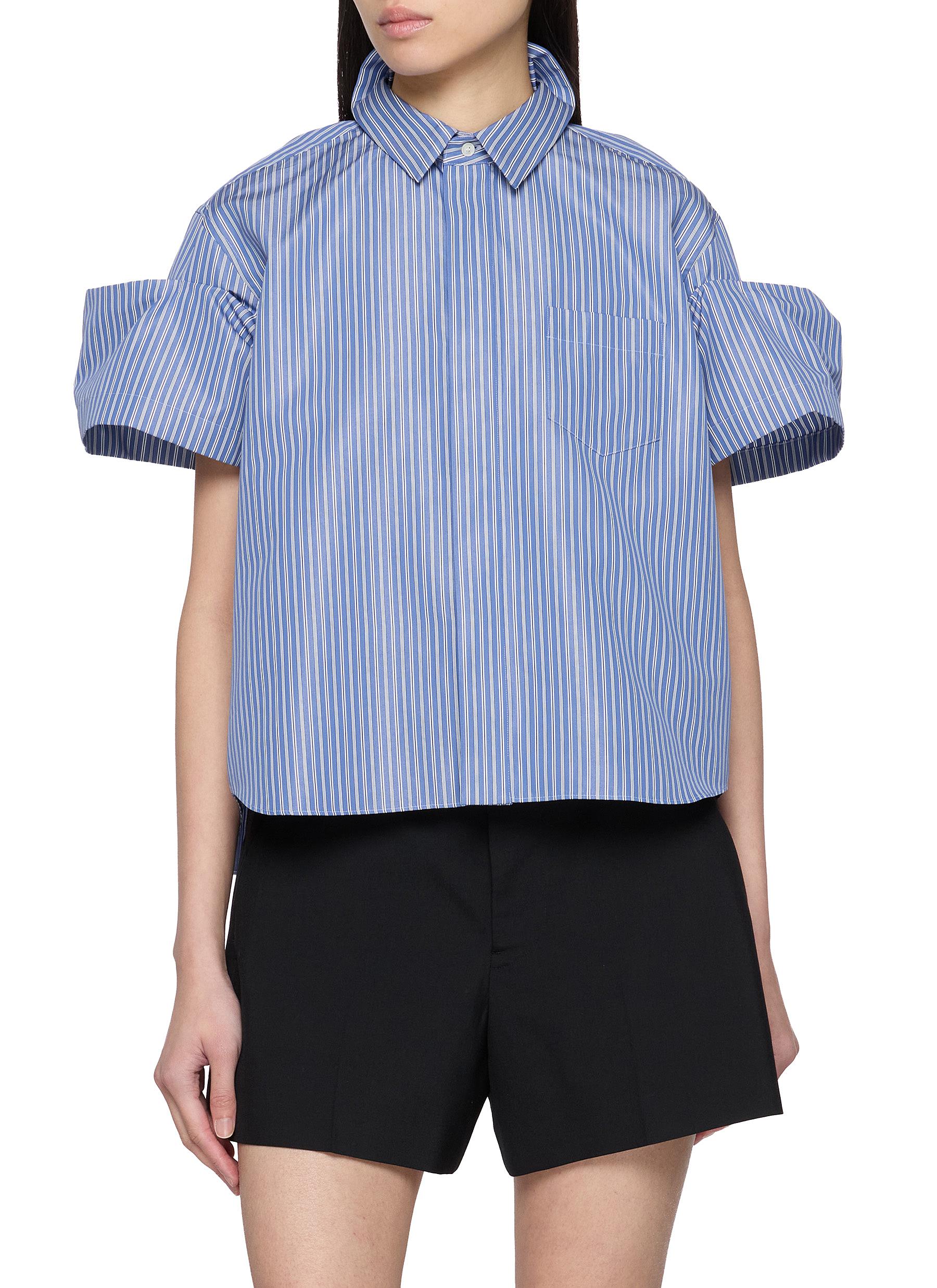SACAI | Dramatic Sleeve Striped Cotton Blend Poplin Shirt | Women