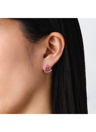 Detail View - Click To Enlarge - BIJOU DE M - Watermelon 18K Rose Gold Ruby Black Diamond Garnet Single Stud Earring