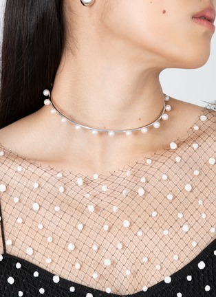 Detail View - Click To Enlarge - BIJOU DE M - 18K White Gold Plated Sterling Silver Freshwater Pearl Choker — Size R