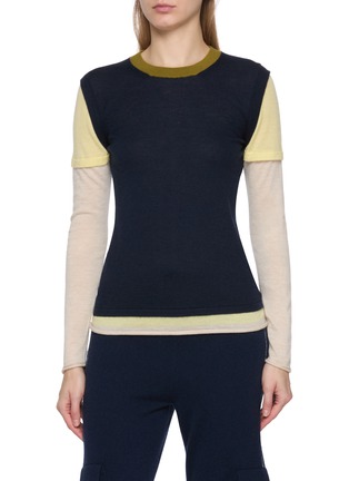 Main View - Click To Enlarge - CUDDLEUP - Layered Long Sleeve Cashere Knit T-Shirt