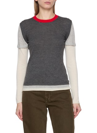 Main View - Click To Enlarge - CUDDLEUP - Layered Long Sleeve Cashere Knit T-Shirt