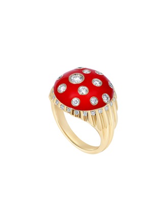 Main View - Click To Enlarge - STATE PROPERTY - Toadstool 18K Gold Diamond Enamel Red Bombé Ring — US 6.5