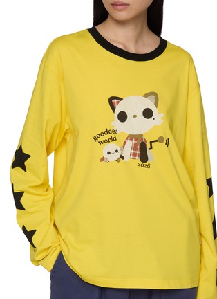  - GOODBAI - Printed Star Sleeves Graphic Print Long Sleeve T-Shirt