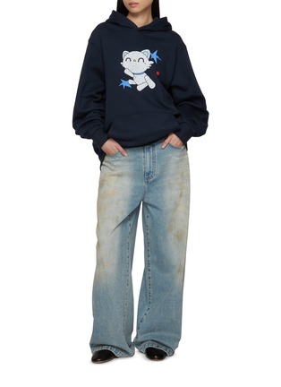 Figure View - Click To Enlarge - GOODBAI - Robot Cat Graphic Oversized Hoodie