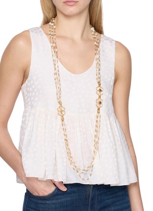 Figure View - Click To Enlarge - GOOSSENS - Trèfle 24K Gold Plated Brass Garnet Pearl Long Necklace