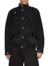 SACAI Oversized Dark Wash High Neck Leather Trim Denim Jacket