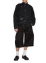 Figure View - Click To Enlarge - SACAI - Oversized Dark Wash High Neck Leather Trim Denim Jacket