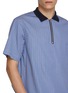  - SACAI - Balloon Shape Zip Up Striped Cotton Poplin Polo Shirt