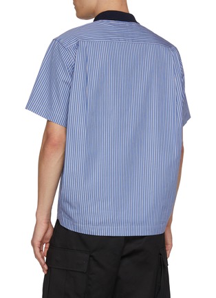 Back View - Click To Enlarge - SACAI - Balloon Shape Zip Up Striped Cotton Poplin Polo Shirt