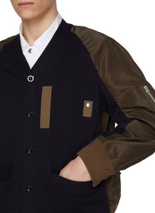  - SACAI - Oversized Hybrid Sleeve Cotton Blend Knit Cardigan