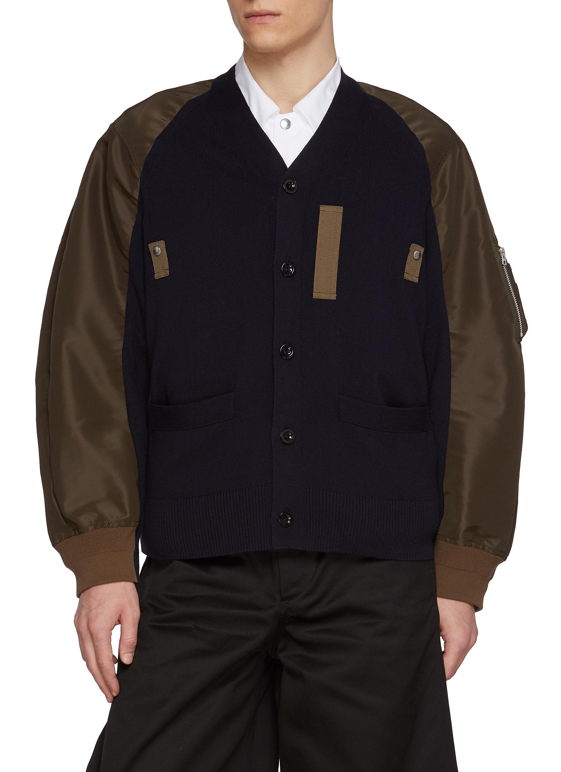 SACAI | Oversized Hybrid Sleeve Cotton Blend Knit Cardigan | Men