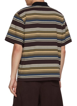 Back View - Click To Enlarge - SACAI - Horizontal Stripe Zip Up Cotton Poplin Polo Shirt