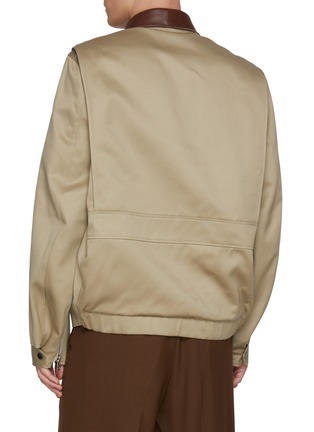 Back View - Click To Enlarge - SACAI - Leather Trim Zip Up Cotton Chino Jacket