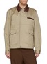 SACAI Leather Trim Zip Up Cotton Chino Jacket