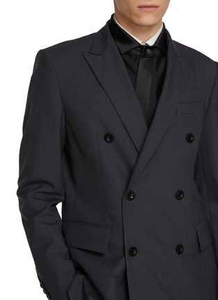  - SACAI - Double Breasted Layered Satin Lapel Wool Blend Blazer