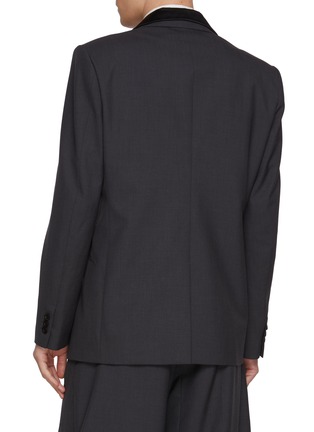 Back View - Click To Enlarge - SACAI - Double Breasted Layered Satin Lapel Wool Blend Blazer