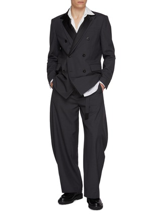 Figure View - Click To Enlarge - SACAI - Double Breasted Layered Satin Lapel Wool Blend Blazer